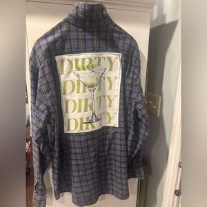 Custom Martini Lover Plaid Flannel Shirt with Graphic Back sz large